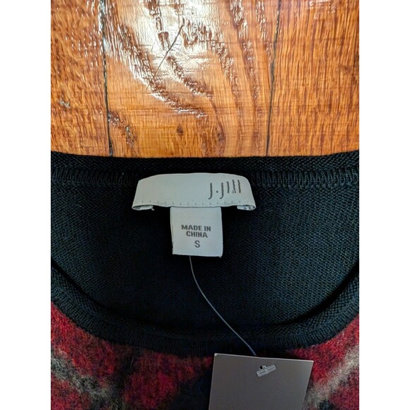 NWT J. Jill Crew Neck Sweater Women's Small Red Black Argyle Plaid Pullover - Picture 4 of 9